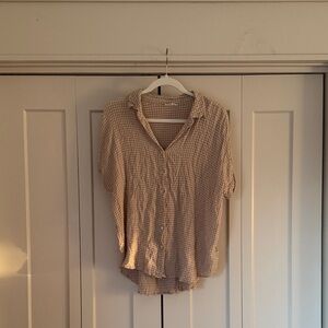 Jane and Delancey Beige Gingham Button Down Shirt